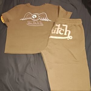 Von Dutch Brown Track Pants & Tee Set